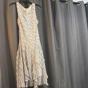 Amanda Lane White Midi Dress with Navy Dot Stripe